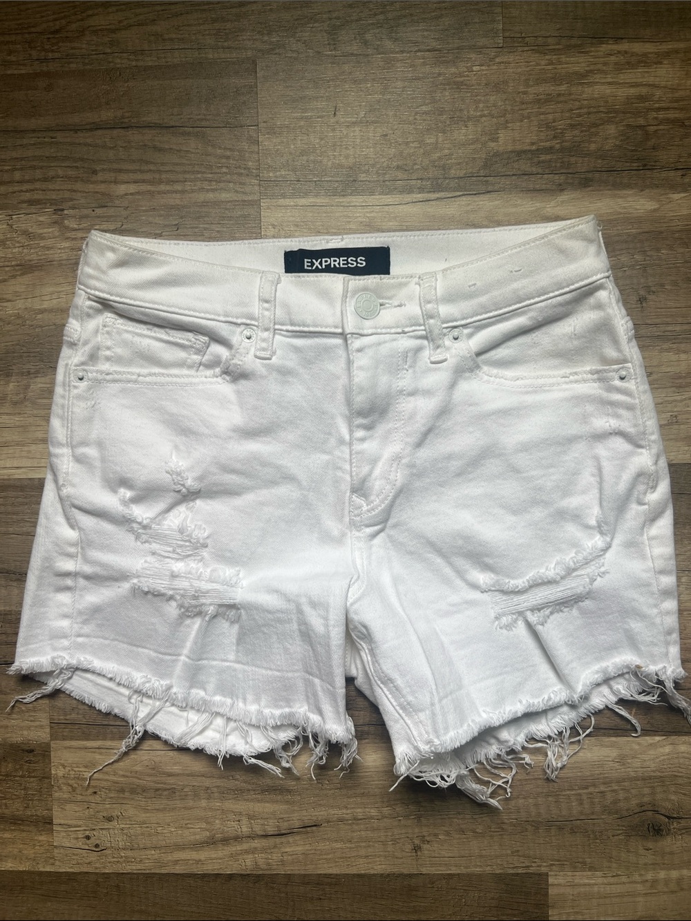 Express White Distressed Denim Cutoff Shorts